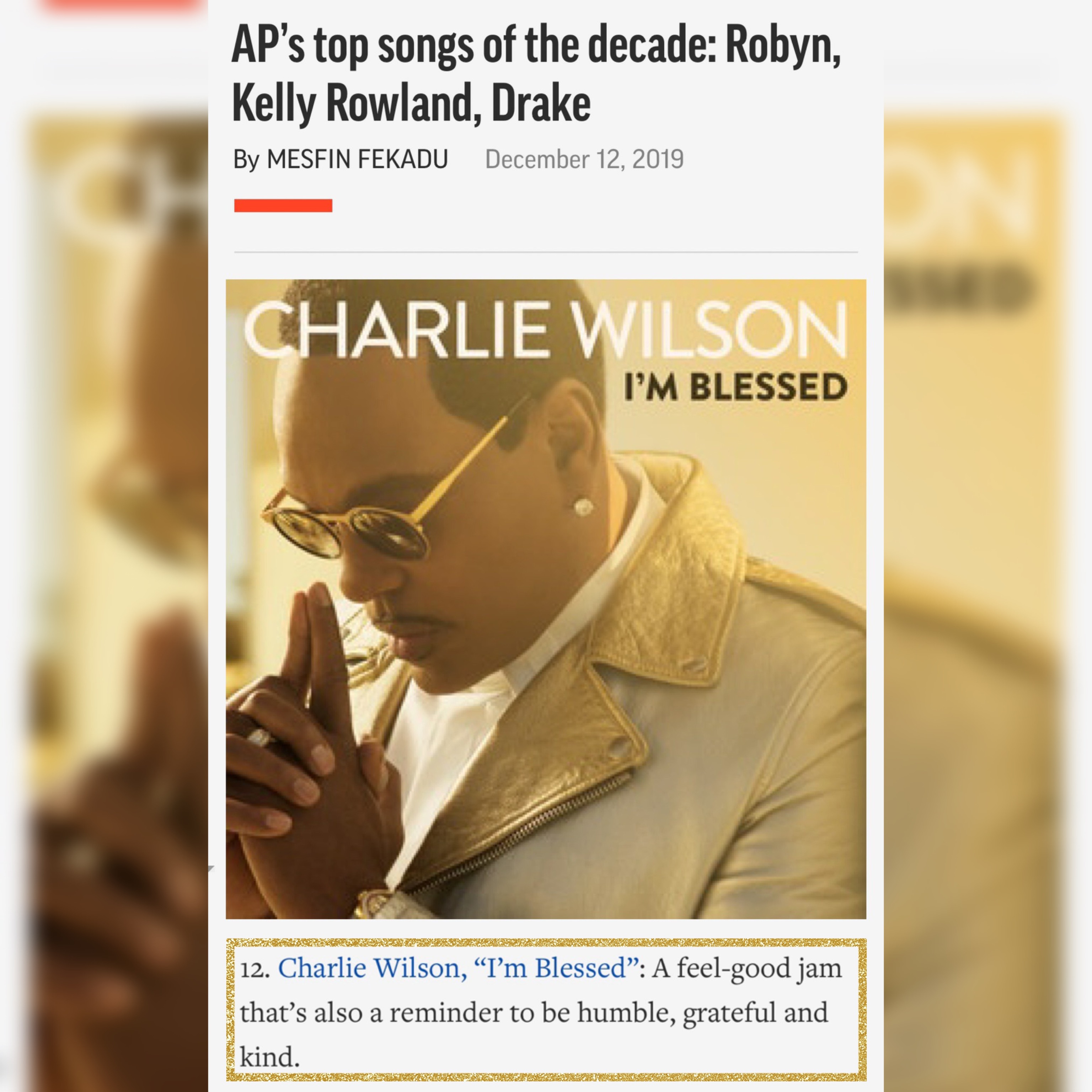 I'm Blessed Named One of Top Songs of the Decade by the Press - Charlie Wilson